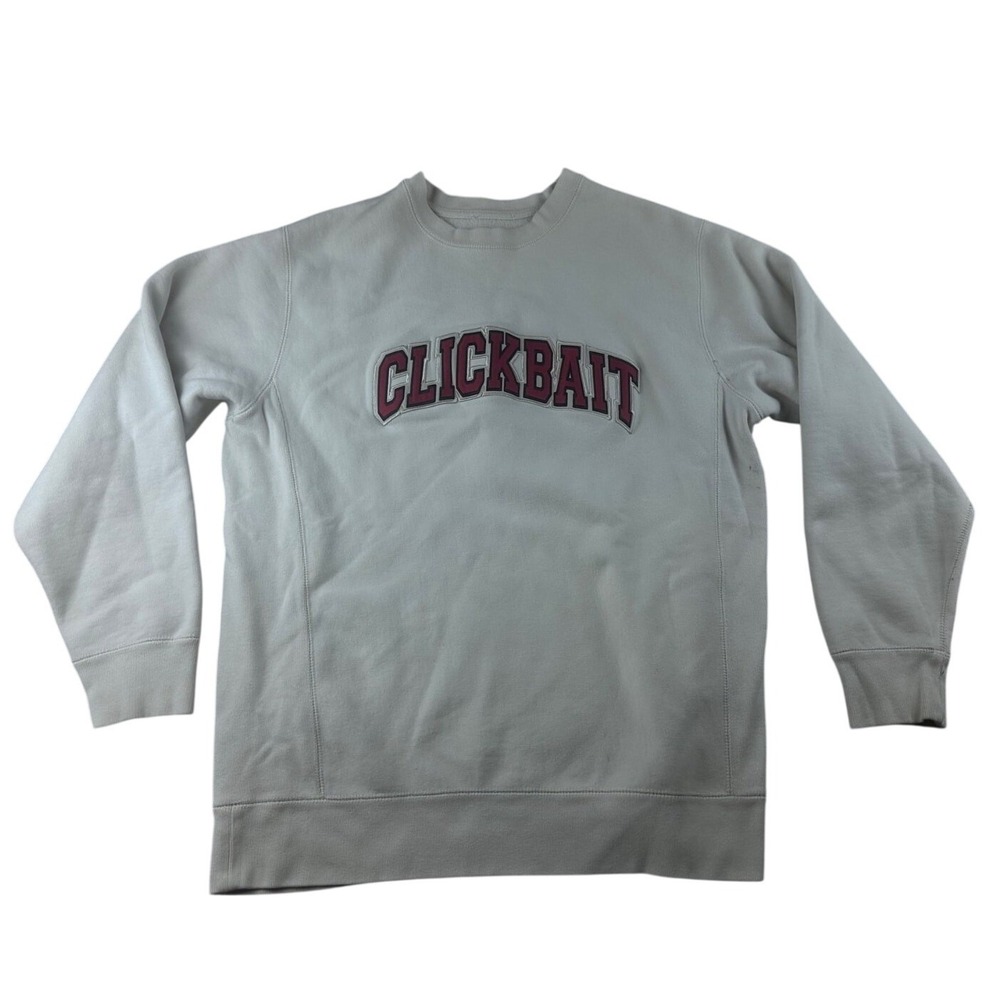 Fanjoy Sweatshirt Men L White Pullover Solid Clickbait Fleece Crew Neck Sporty